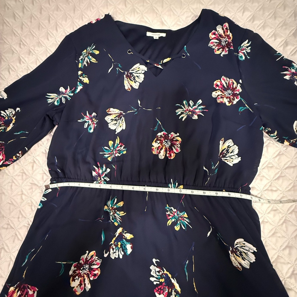 Maurices Navy Floral Long Sleeve Dress - Size XL - Picture 8 of 10